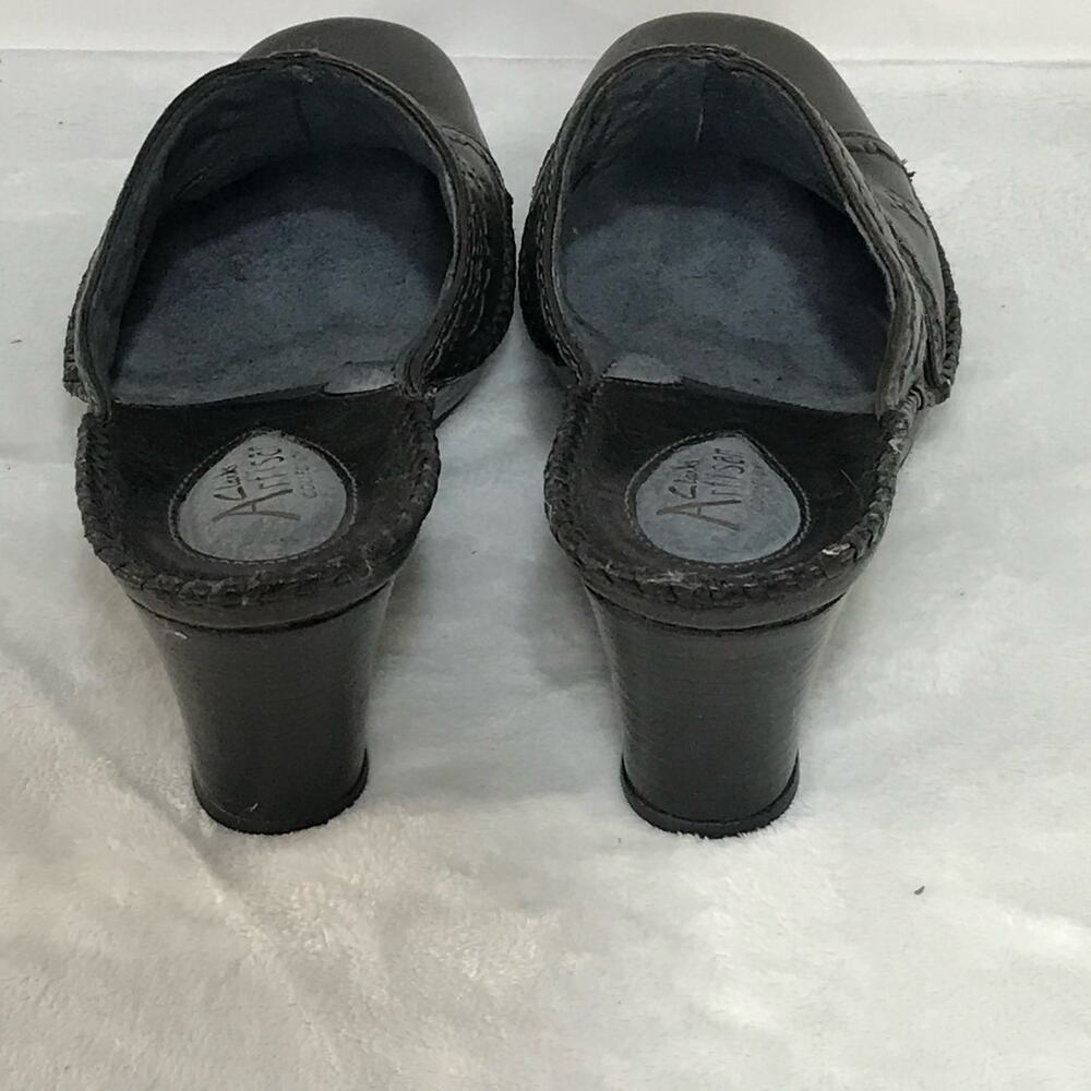 Clarks Artisan Dark Gray Leather Slip On Comfort Heeled Wedge Mule Shoe Women 8 - Picture 7 of 8